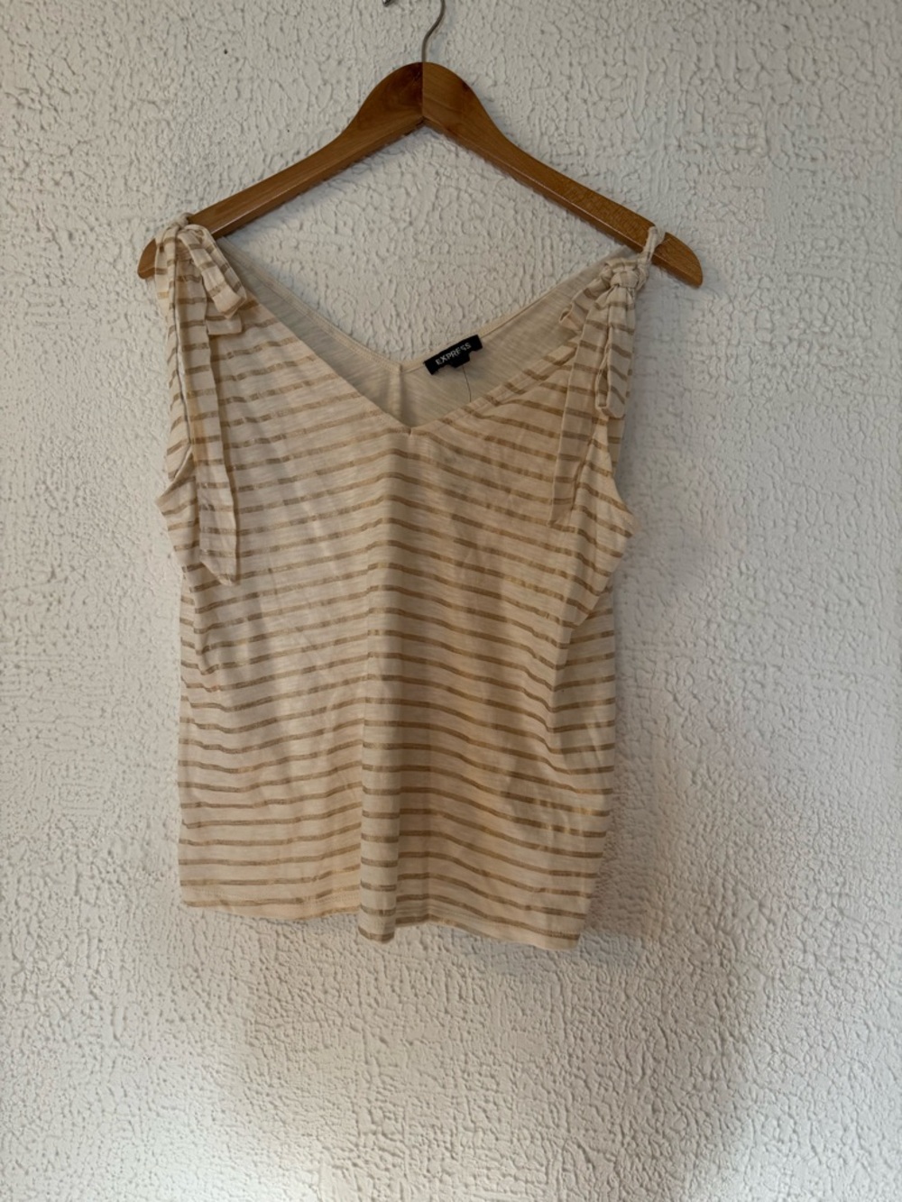 Express Cream and Tan Striped Tie-Shoulder Camisole